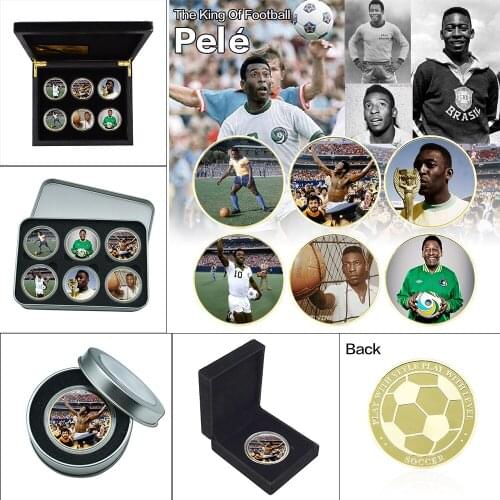 The King of Football Pele Gold Plated Commemorative Coin Set with Coin Holder Football Challenge Coins Souvenir Gift
