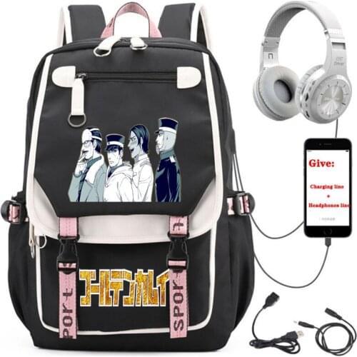 Anime Golden Kamuy backpack student School book Bag Unisex Travel Backpack USB Charging teenagers Laptop packsack