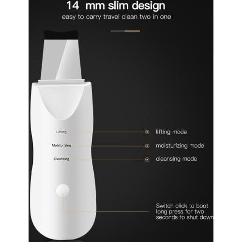 Ultrasonic Skin Scrubber Deep Face Cleaning Machine Vibrating Peeling Shovel Blackhead Remover Facial Scrubbing Lift Tool