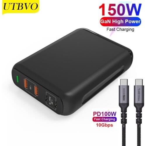 UTBVO 150W GaN USB-C PD Type C Charger, 2 Port PD3.0 100W Fast Charger 2port USB A 22.5W For Type-C Laptop MacBook Pro iPhone 12