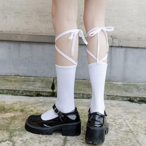 Japanese Stockings Bandage Lolita Socks Long Knee Socks Korea Style Women White Cotton Socks Cosplay JK Socks Cute stockings