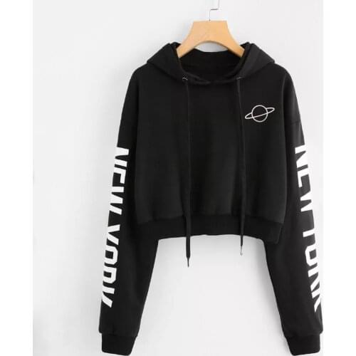 Hooded Sweatshirt Women Autumn Harajuku Top And Blouse Teen Girls Sudaderas Korean Letters Printed Hoodie Crop Top Long Sleeve