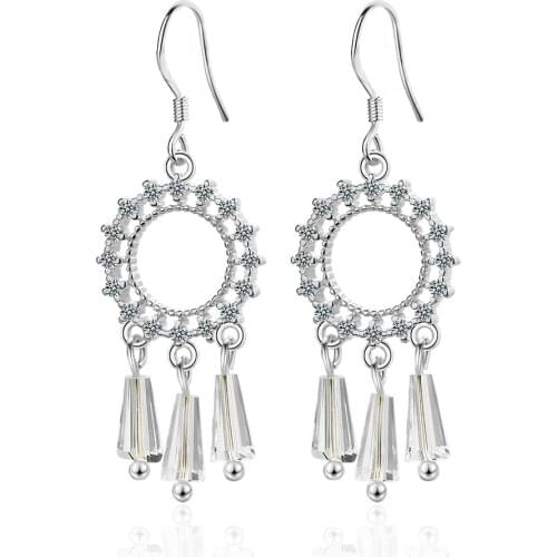 New Fashion 925 Sterling Silver Dream Catcher Earring Round Cut CZ Zircon Long Tassel Chain Earrings for Women Oorbellen Brincos