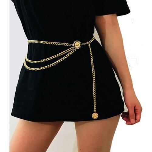Women Fashion Retro Metal Waist Chain Belt Hip High Waist Gold Narrow Metal Chain Chunky Fringes