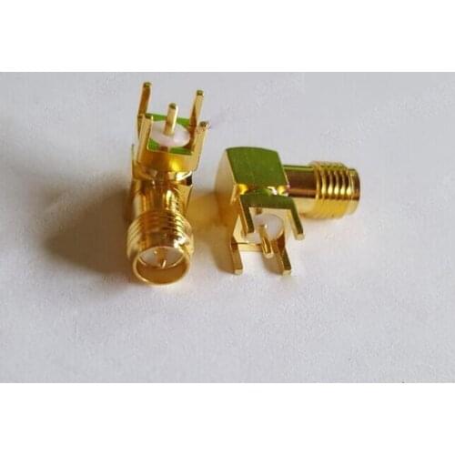 10pcs Gold RP-SMA-KWE Adapter PCB Mount RP-SMA Male Pin Jack Right Angle Coaxial RF SMA Connector