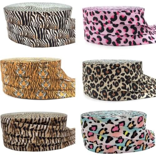 16mm Leopard Print Fold over Elastic Band Sewing Tape Handmade Crafts Accessories DIY Baby Headband Hair Ties