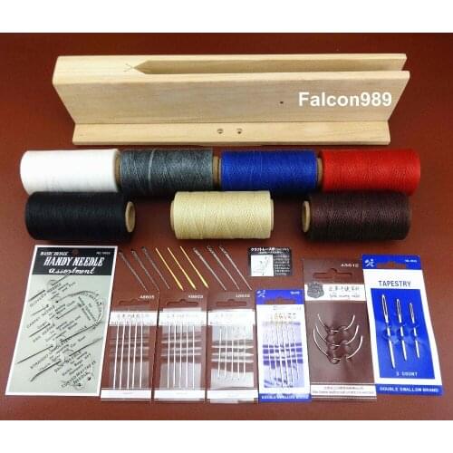 18pcs Leather Craft Sawing Stitching Needle Waxed Thread Pony Tool Set - Carving Stamping Knife Cutter Punch Chisel Edger Crease