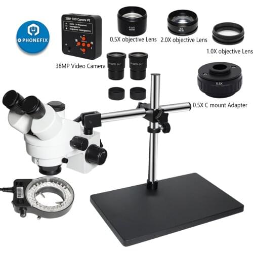 38MP 1080P HDMI USB Video Camera Simul-Focal 3.5X-90X Continuous Zoom Stereo Trinocular Microscope with CTV Adapter Barlow Lens