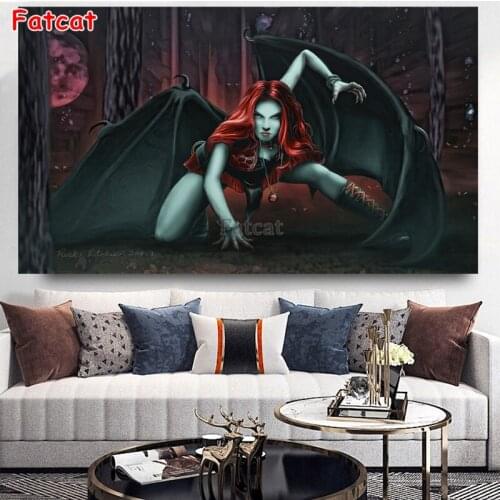 5D DIY Diamond Painting Gothic Bat Wampire Woman Picture Of Rhinestones Diamond Embroidery Round drill Portrait Girl Gift PP1622