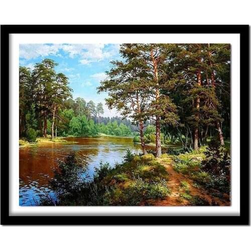 Diamond Embroidery DIY Diamond Painting Forest Tree Water Landscape Diamond Painting Cross Stitch Rhinestone BJ1660