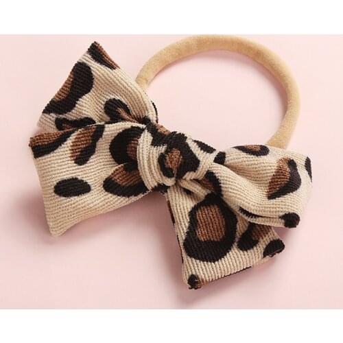 1PC Retail 4" Leopard/Floral/Camo Print Corduroy Hair Bow Elastic Nylon Headband,Nylon Baby Headbands,Gils DIY Hair Accessories