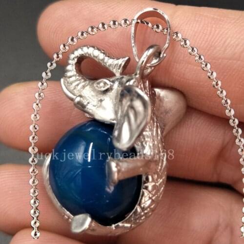 Free Shipping Women Fashion Jewelry Blue Carnelian Ball Elephant Art Necklace With Chain 1pcs C5554n