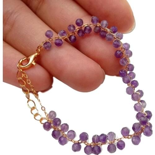 YYGEM Natural Round Faceted Amethyst gold filled chain Wrap Bracelet girl jewelry handmade cute for girl