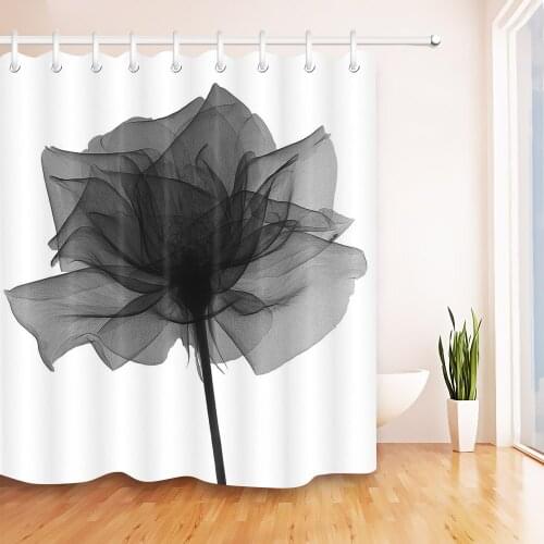 Black Transparent Flower Shower Curtains X-ray Floral Plant Interesting Ideas Nature Waterproof Bathroom Fabric Bathtub Decor
