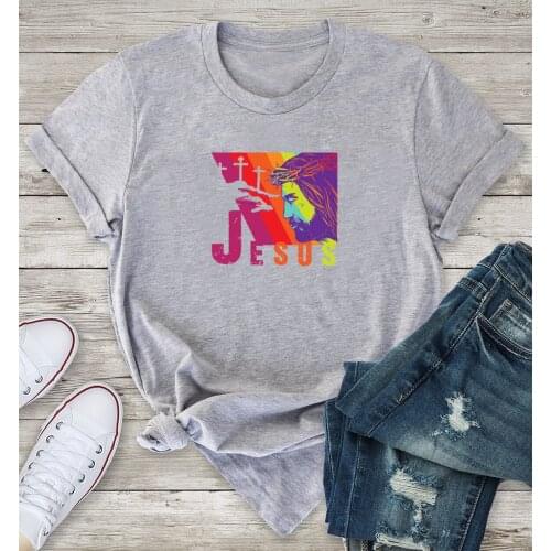 Colored Jesus Christ Cross Crown cute T-Shirt funny 100% Cotton graphic grunge Fashion women unisex quote casual tshirt top tee