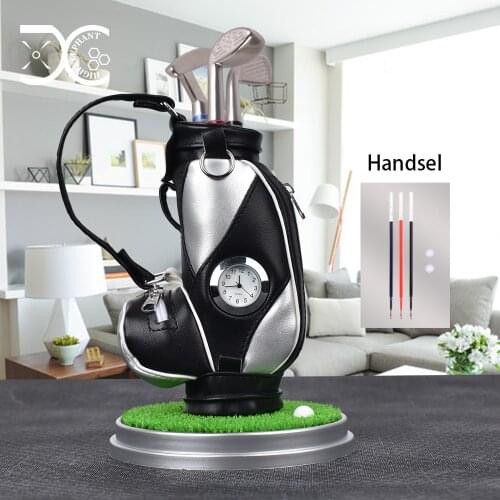 Golf Pens Holder with Clock Creative Golf Gift for Christmas Decoration Desk for Golfer Fans 3 Color Club Pen Leather Penholder