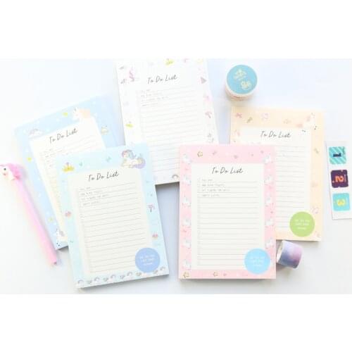 Domikee New candy kawaii unicorn office school TO DO LIST planner notebook for girls,fine cute daily memos planning pad A5