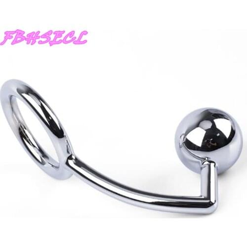 FBHSECL 40/45/50mm Stainless Steel Metal Anal Hook with Penis Ring for male Anal Plug Penis Chastity Lock Fetish Cock Ring