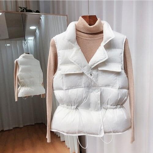 FMFSSOM 2021 Light Down Vest Women Autumn Short Vest Casual Windproof Warm Waistcoat 90% White Duck Down Down Coat Sleeveless
