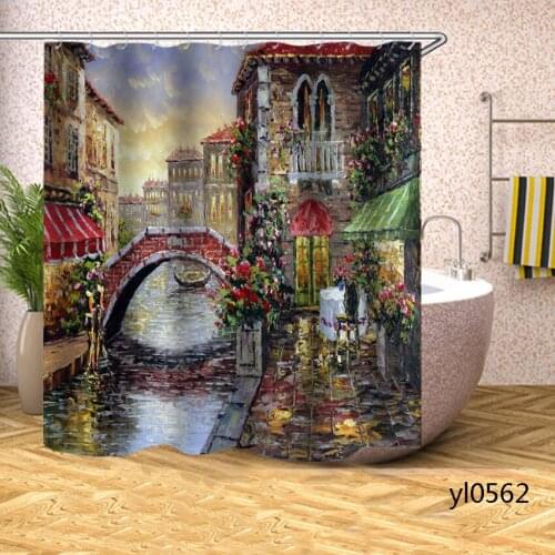 Beautiful Town Shower Curtains Waterproof Bath Curtains Household for Bathroom Bathtub Large Wide Bathing Cover Rideau De Bain