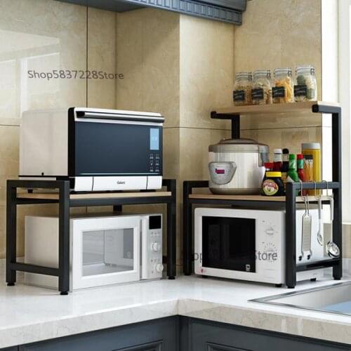 Kitchen Shelf Microwave Oven Oven Shelf Table Top Double Layer Storage Seasoning Flavoring Household Desktop Storage Rack