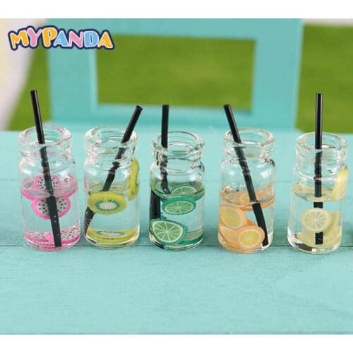 Hot Resin Mini 1:12 Scale Fruit Lemon Simulation Drink For Dollhouse Miniature Toy Milk Tea Drink Doll Food Kitchen Accessories