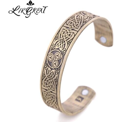 LIKGREAT Triple Spiral Celtics Knot Engraved Bangle Health Care Magnetic Cuff Bracelets for Men Women Vintage Amulet Jewelry