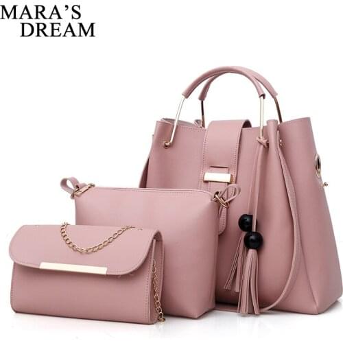 Maras Dream 3Pcs/Sets Women Handbag Leather Shoulder Bags Female Large Capacity Casual Tote Bag Tassel Bucket Purse And Handbag