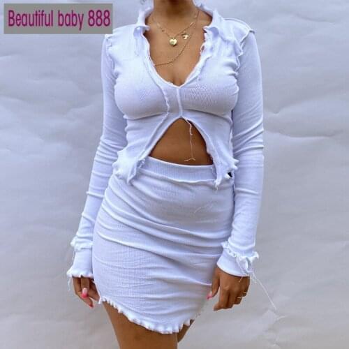 Meqeiss New Solid Knitwear Long Sleeve Top and Skirt Sexy Two Piece Set Mini High Waist Skirt Bodycon Party Club Matching Sets