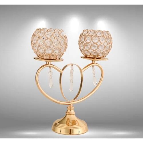 Metal Candle Holder With Crystal Pendants Shiny Candlestick Golden Candelabras Wedding Table Centerpiece For Home Decoration