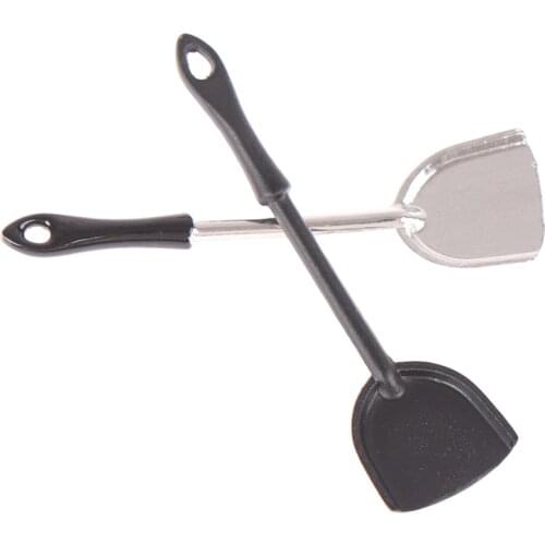 2Pc 1/12 Dollhouse Miniature Accessories Mini Metal Kitchen Shovel Soup Spoon Simulation Spatula Toys For Doll House Decoration