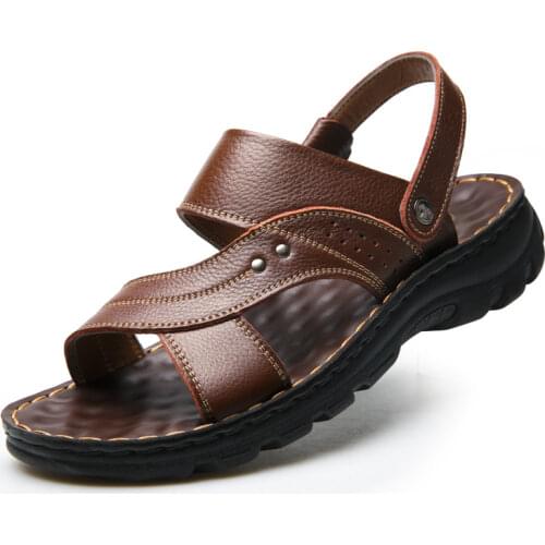 Mens Sandals Mens Summer New Mens Casual Beach Shoes Leather Fashion Breathable Slippers Thick-soled Shoes Tide Man Shoes