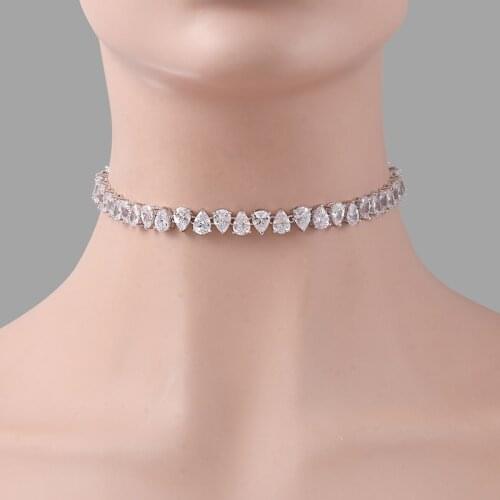 WEIMANJINGDIAN 2021 New Arrival Pear Cut Ice Cubic Zirconia CZ Crystal Shinning Tennis Choker Necklace for Women Jewelry Gifts