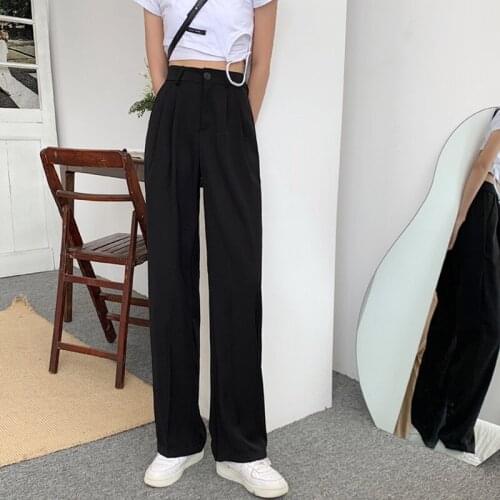 Hzirip Autumn Chic Fashion Solid Color Straight 2021 New Korean High Waist Loose Hot Leisure Trend Thin Mopping Womens Pants