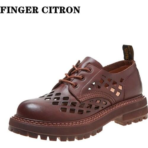 Finger Citron Women Loafer Shoes Genuine Cow Leather Round Toe Lase Hole Rubber Outsole By Handmade Lady Style Size 35-41