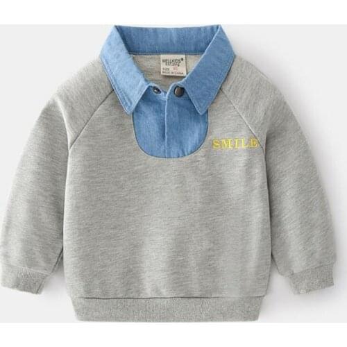 Casual Spring Baby Boys Fake Two Piece T-shirt Children Childrens Autumn Loose Kids Baby Boys Long Sleeve Exercise T-shirt