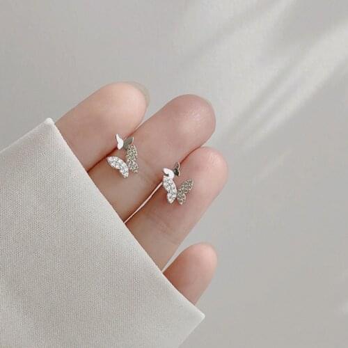 S925 Sterling Silver Earrings For Women Zircon Butterfly Earrings Simple And Small 2020 New Earrings Jewelry Wholesale