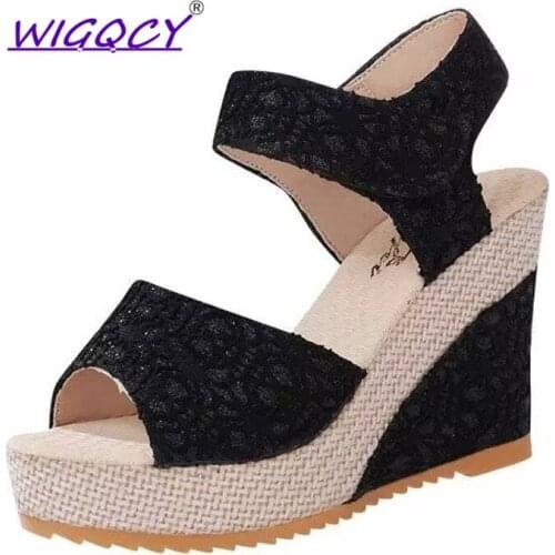 Peep Toe Wedges High heel Platform sandals women 2019 summer shoes woman Fashion Mixed Colors Open toe Hook loop female shoes