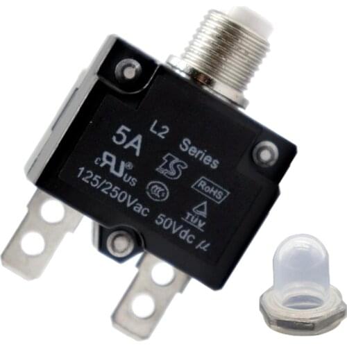 5 Amp DC Thermal Circuit Breaker with Quick Connect Terminal & Transparent Waterproof Button Cover
