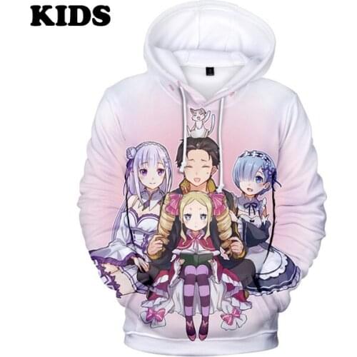 Hoodie For Children From 2 To 14 Years Old Re Zero Hoodie Anime Sweatshirts Boys Girls Daily Casual Pullover Rem and Ram Hoodies