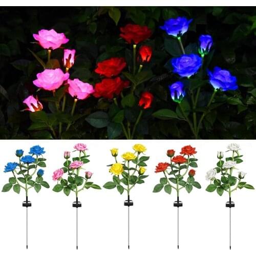 Solar Rose Flowers Lights Waterproof LED Lawn Lamp 5 Heads Roses Flower Garden Decor Lamp For Patio Lawn Yard Walkway Driveway