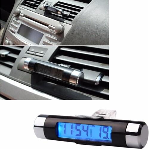 Air Vent Outlet Car Clock Thermometer Blue Backlight Car Styling Auto Accessories Car Digital Time LCD Display Screen #272535