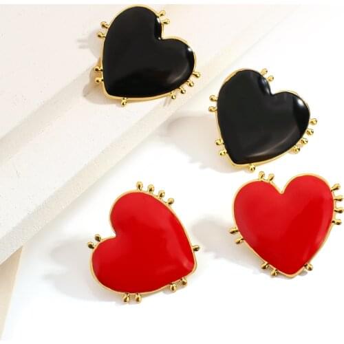 AENSOA Fashion Big Red Black Heart Stud Earrings For Women 2021 Trendy Enamel Statement Earring Party Jewelry Gift Wholesale