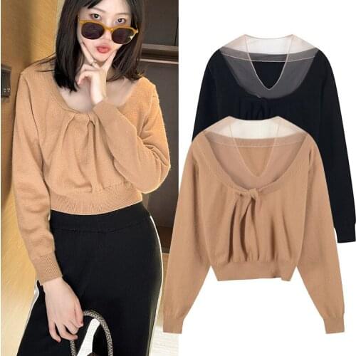 Crop top femme manche longue harajuku 2021 spring women sweaters pullovers v-neck knit tops casual jumper jersey Korean clothes