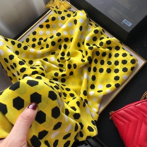 2020 Women Funny Honeycomb Design Yellow Scarf Female Viscose Cotton Tassel Scarves Shawls Winter Warm Neck Blanket Scarf Stoles