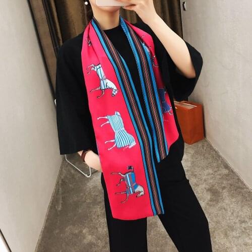 160cm Luxury Brand Design Horse Plaid Twill Scarf Double-deck Women Scarf Tie Head Silk Scarves & Wraps Neckerchief For Ladies