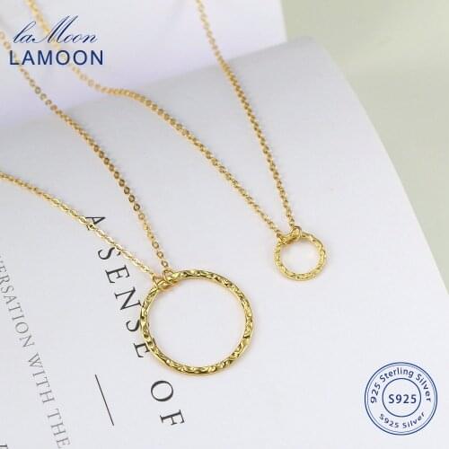 LAMOON 925 Sterling Silver Necklace For Women Choker Necklace Round Pendant Yellow Gold Color Jewelry Friend Gift LMNL026
