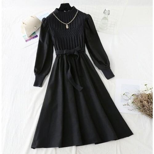 Black Knitted Dress Women Autumn Winter Half high collar Long Sleeve Sweater Dress Lady Loose Casual Dress Vestidos