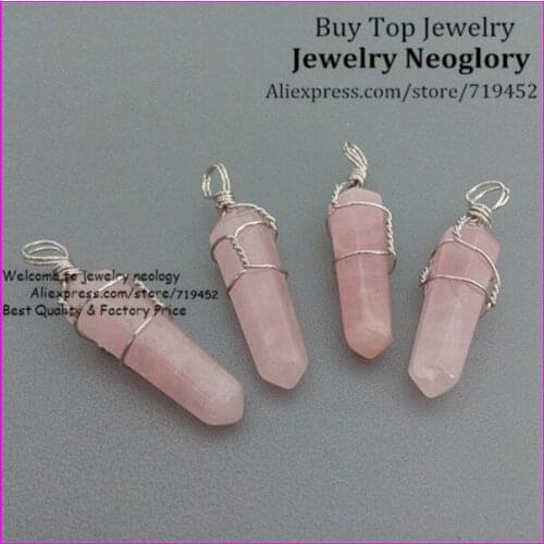 10PCS Nature Pink Quartz Silver Plated wire Wrapped Point Pendant ,Crystal Point Druzy Drusy Quartz Wire-Wrapped Pendant