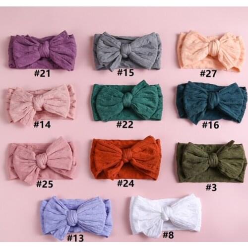 20 Pcs/Lot, Fashion Knit Nylon Headband,Knotted Hair Bow Ribbed Bow Headband,Waffle Knit Bow Nylon Baby Headband Girls Headwear